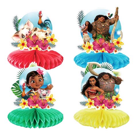 Buy 4 Moana Table Decorations Honeycomb Centerpieces, Table Decor Moana ...