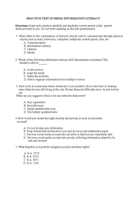 Media- Information- Literacy - PRACTICE TEST IN MEDIA INFORMATION ...