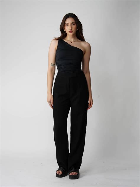 Black One Shoulder Bodysuit - Halo Bodysuit (Onyx)