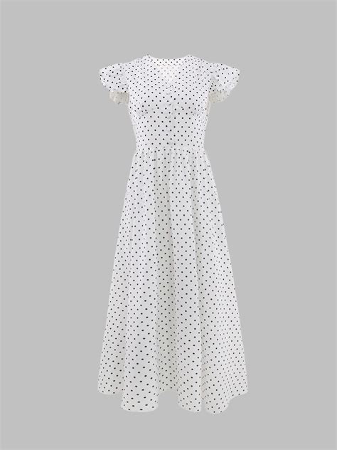Elegant A-Line Flutter Sleeve Polka-Dot Maxi dress | Savana | Bestsellers