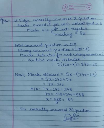 In a competitive exam examination, 5 marks are awarded for each correct ...