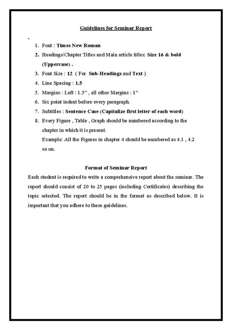 Guidelines for Seminar Report Formatting and Structure - Studocu