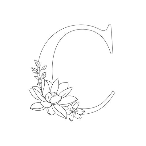Premium Vector | Floral alphabet letter C with hand drawn flowers and leaves for wedding ...