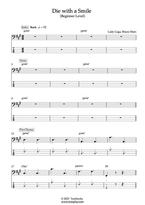 Die with a Smile (Livello principiante) (Bruno Mars) - Tablature per Basso