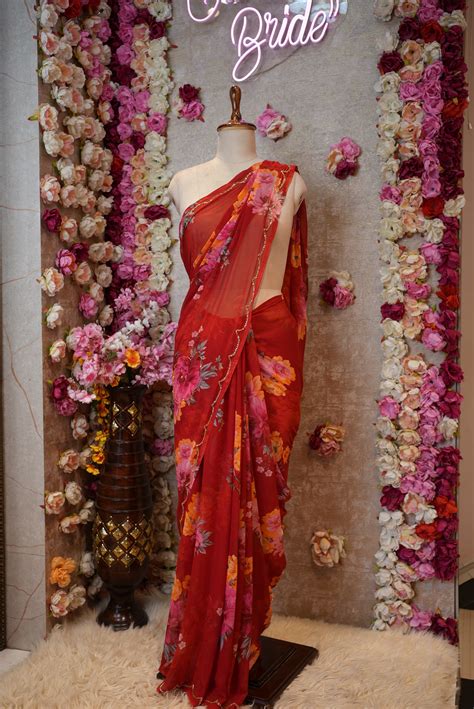 Flower Print Georgette Saree with Cutdana Work – Odhani By SRN