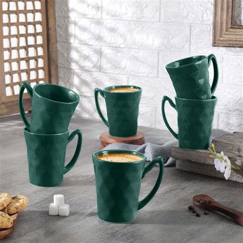 Shay Ceramic Coffee Mug Set, Set of 6, 300ml, Teal Green | Medium Mug ...