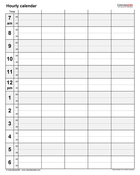 Free hourly calendars in PDF format - 20+ templates