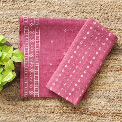 Top Bottom Combo Pure Cotton Handloom dusky pink With White Motif And ...