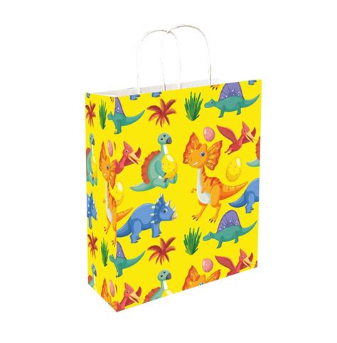 Omnipresent Pack 90 GSM Dinosaur Printed Paper Gift Bags, Set of 12 ...