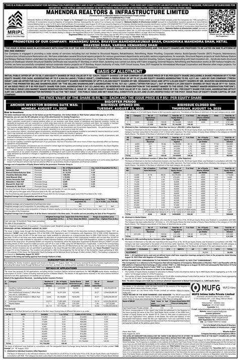 Mahendra Realtors & Infrastructure IPO Date, Price, GMP, Review, Details