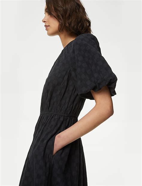 Buy Pure Cotton Checked Midi Waisted Dress at Marks & Spencer
