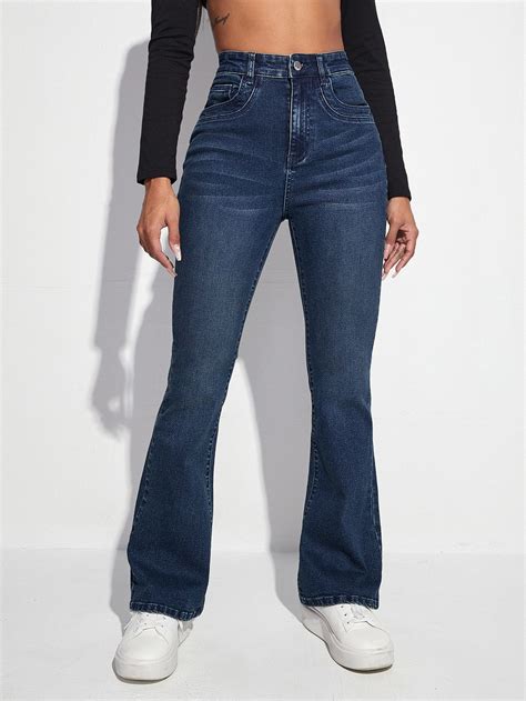High Waist Bleach Wash Flare Leg Jeans | Women jeans, Dark wash flare ...