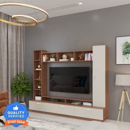 BLUEWUD Fenily TV Unit With Storage Shelves for Books & Décor Upto 60 ...