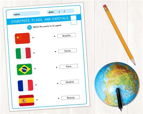 Countries Flags and Capitals Worksheets, Printable Countries of the World, Geography Worksheets ...