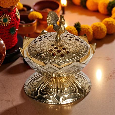 Buy Handmade Peacock & Lotus Brass Dhoop & Loban Fumer Online On Zwende