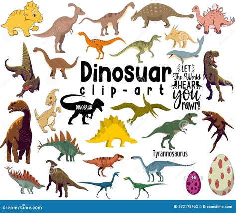 Dinosaur Clipart Set stock vector. Illustration of printable - 272178303