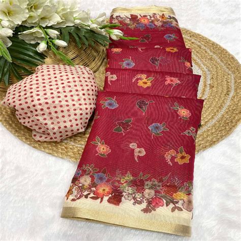 Pink Floral Digital Print Chanderi Cotton Saree Enhanced With Charming