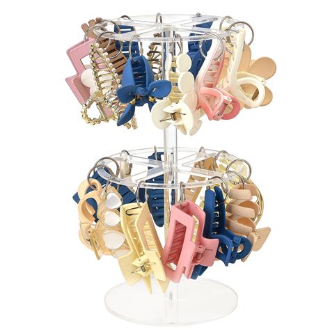 HASTHIP® 2 Tier Acrylic Hair Claw Clip Organizer Stand with 24 Metal R ...