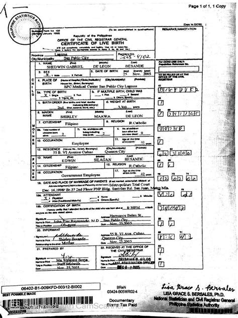 Image result for PSA Birth Certificate Example