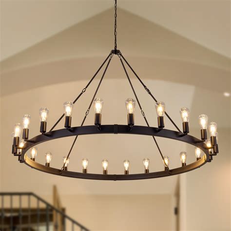 TOCHIC 60 Inch Large Black Chandelier, Modern Farmhouse Wagon Wheel ...