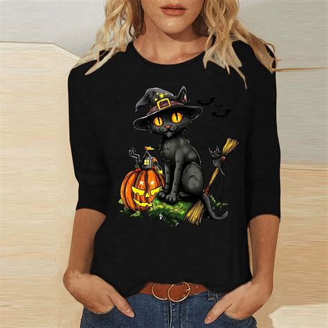 VKOYWKM Halloween Shirts Women 3/4 Length Sleeve Womens Tops Fall Crew ...