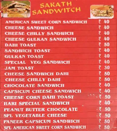 Menu at Hari Super Sandwich, Bengaluru