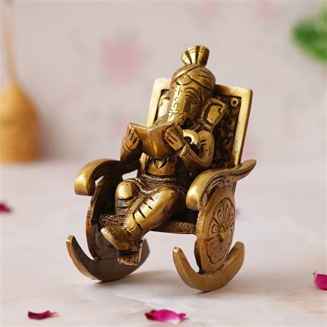eCraftIndia Golden Brass Handcrafted Lord Ganesha Statue Sitting on a