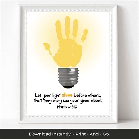 Let Your Light Shine Printable Bible Verse Handprint Art, Christian Preschool Activity, Sunday ...