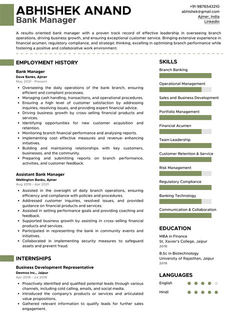 Sample Resume of Bank Manager with Template & Writing Guide | Resumod.co
