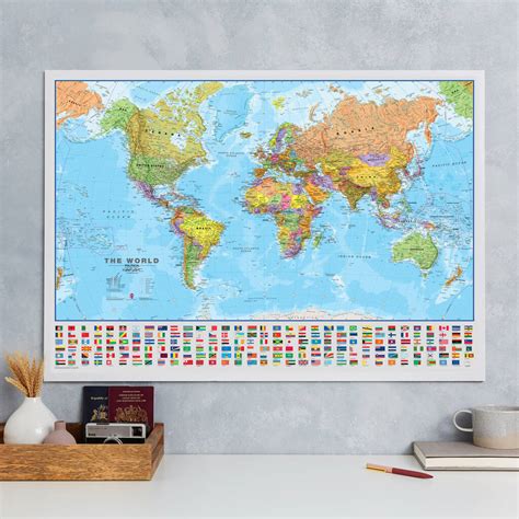 World Map Poster With Flags Panel By Maps International