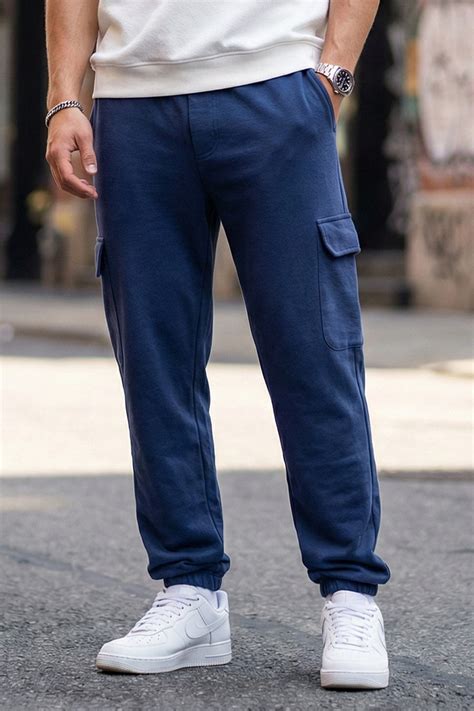 Navy Solid Baggy Fit Cargo Joggers – Veirdo