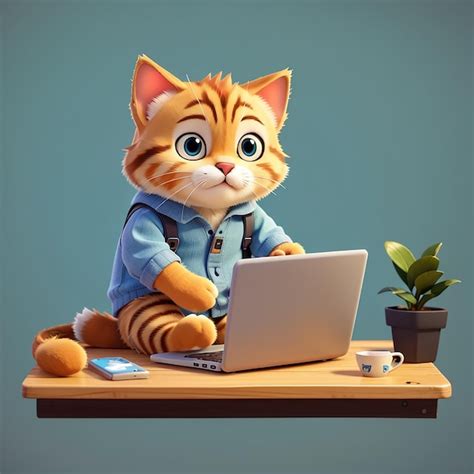 Cute cat sitting on laptop cartoon vector icon illustration animal ...