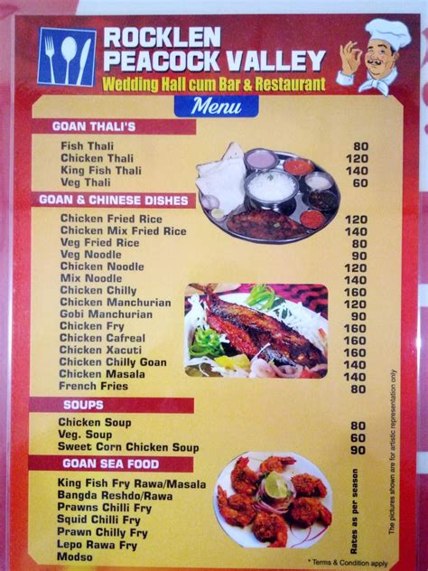 Menu at Rocklen Peacock Valley, Quelossim