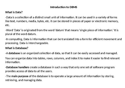Unit 1: Introduction to DBMS Lecture Notes - Studocu