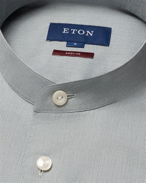 Mid green Solid Twill Band Collar Shirt - Eton