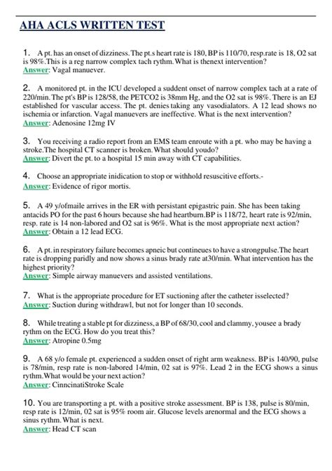 AHA ACLS WRITTEN TEST 2024/2025 | QUESTIONS WITH 100% VERIFIED ANSWERS ...