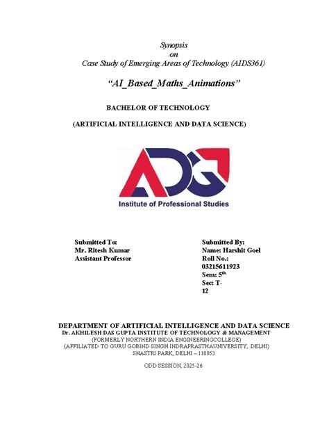 Case Study Synopsis on Emerging Tech Areas (AIDS361) - Studocu