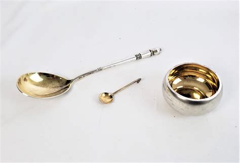 Antique Russian Tsarist .888 Silver Serving Spoon and Open Salt Cellar ...
