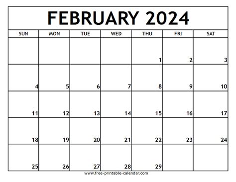 Printable Monthly Calendar February 2024 | Calendar 2024 | Printable ...