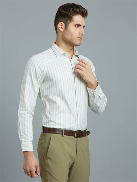 Men's Pure Cotton Dobby Checks Slim Fit Full Sleeve Formal Shirt - Off