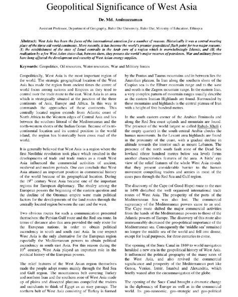 West Asia - History of West Asia - Geopolitical Significance of West ...