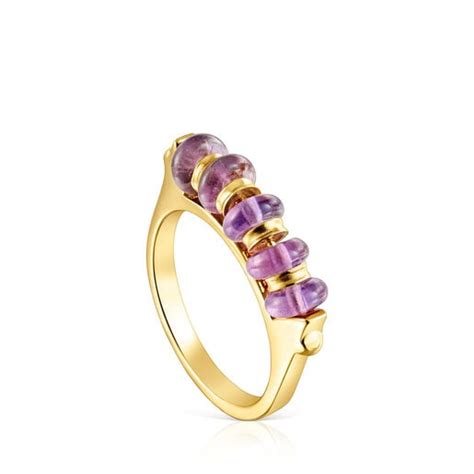 Silver vermeil Virtual Garden Bar ring with amethyst | TOUS