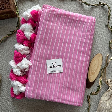 Baby Pink Handloom Cotton Saree With Flower Printed Blouse | Gopikanya ...