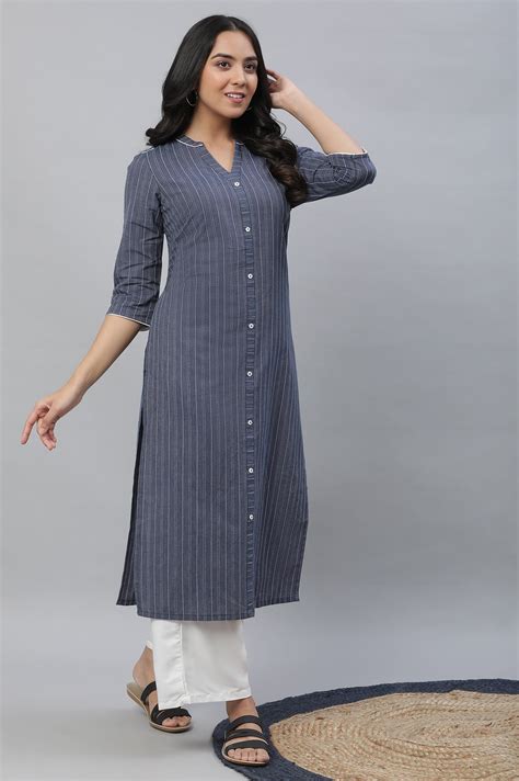 Buy Band Collar Three-Quarter Sleeves Kurta Online for Woman | Shop for ...