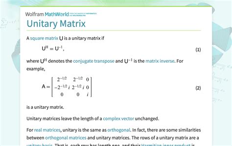 Image result for Unitary Matrix Definition