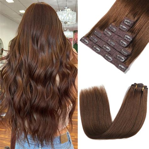 Amazon.com : Rimoss Clip in Hair Extensions Real Human Hair - Chocolate ...