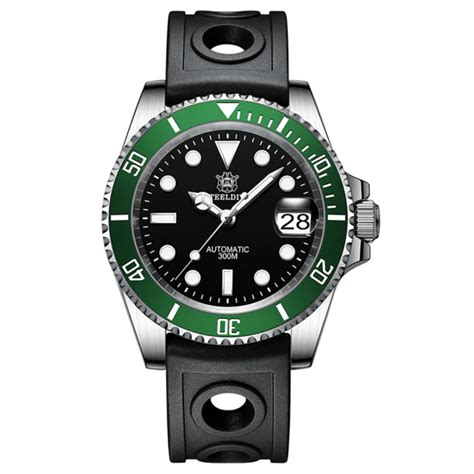 Steeldive SD1953 Sub Men Dive Watch V2 Black/Green Dial With Jubilee B ...