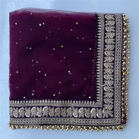 Bridal Prism Wine Stone Embroidered Border Net Dupatta – anokherang