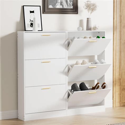 LYNSOM Shoe Cabinet Set of 2, Modern Entryway Shoe Storage (White)