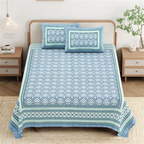 Jaipuri bedsheet Cotton Jaipuri Diwan Size Bedsheet With 2 Zipper ...